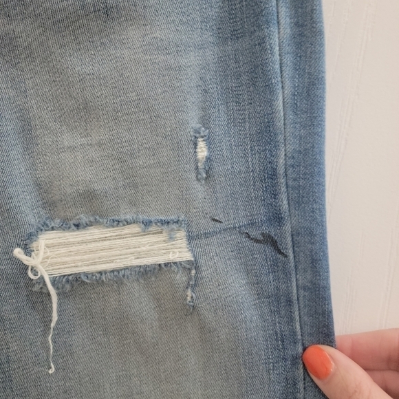 Flying Monkey Distressed Raw Hem Mid-Rise Light Medium Wash Straight Leg Jeans - Picture 3 of 11